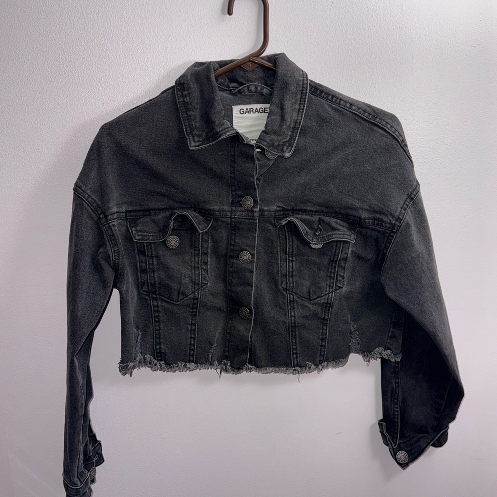 Garage Charcoal Cropped Denim Jacket